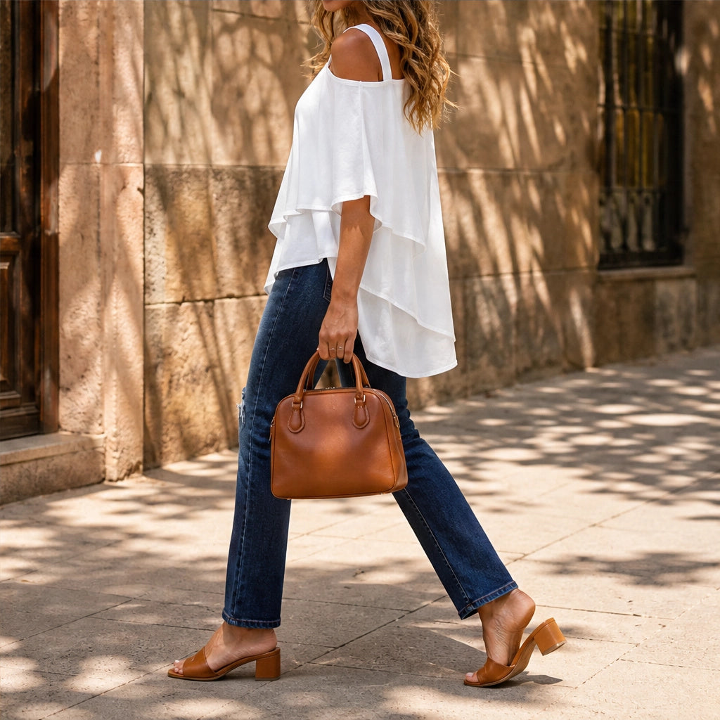 Blouse ample asymétrique à épaule dénudée