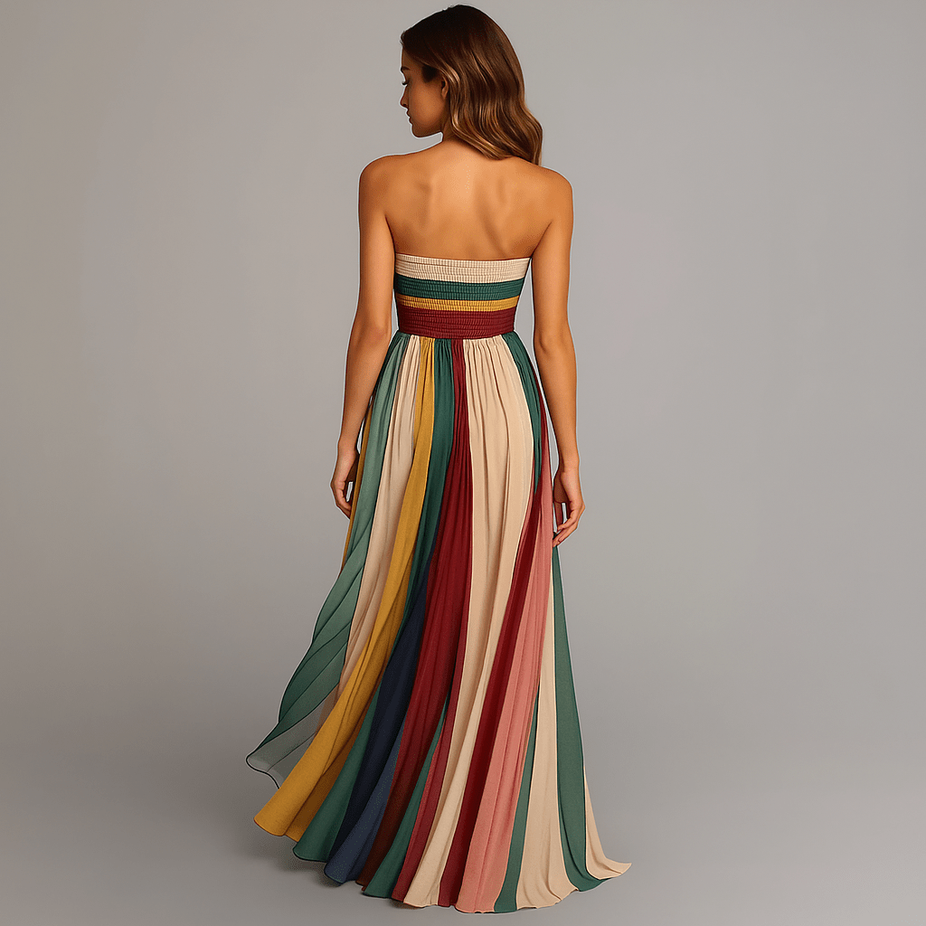 Robe Longue Femme Bustier Plissée Multicolore