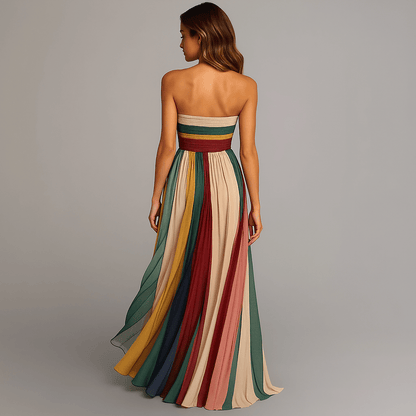 Robe Longue Femme Bustier Plissée Multicolore
