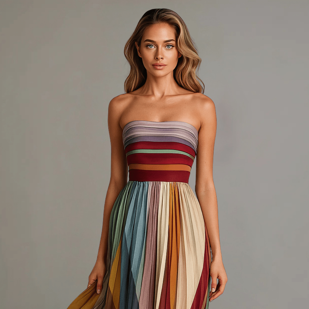 Robe Longue Femme Bustier Plissée Multicolore