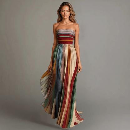 Robe Longue Femme Bustier Plissée Multicolore
