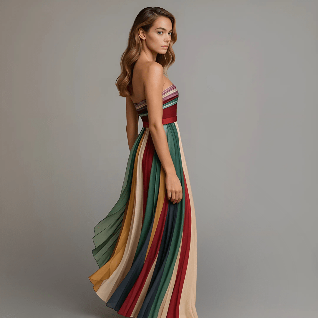 Robe Longue Femme Bustier Plissée Multicolore